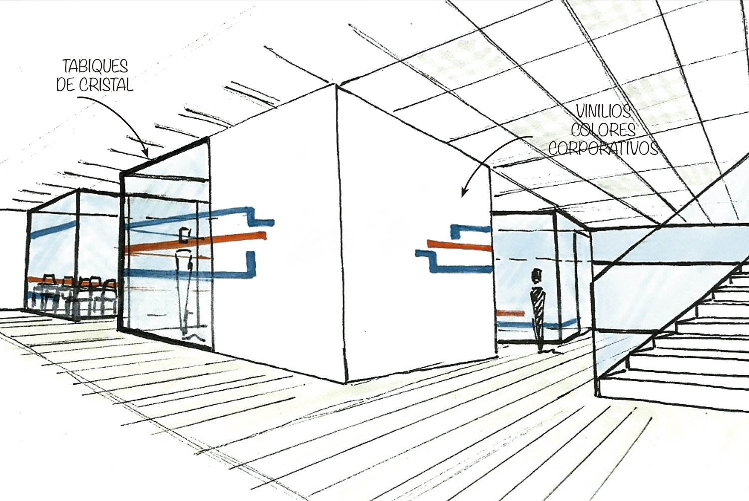 Boceto de proyecto de diseño comercial con arquitectura y dirección de proyectos en Valencia - Grupo Remodela